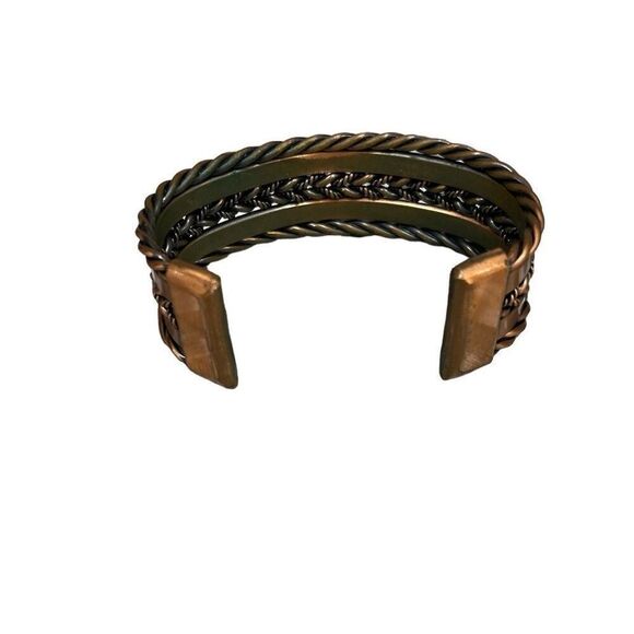 FIRM** Vintage Solid Copper Cuff Bracelet Unisex Arrow Pattern Thick Magnet - Picture 8 of 8